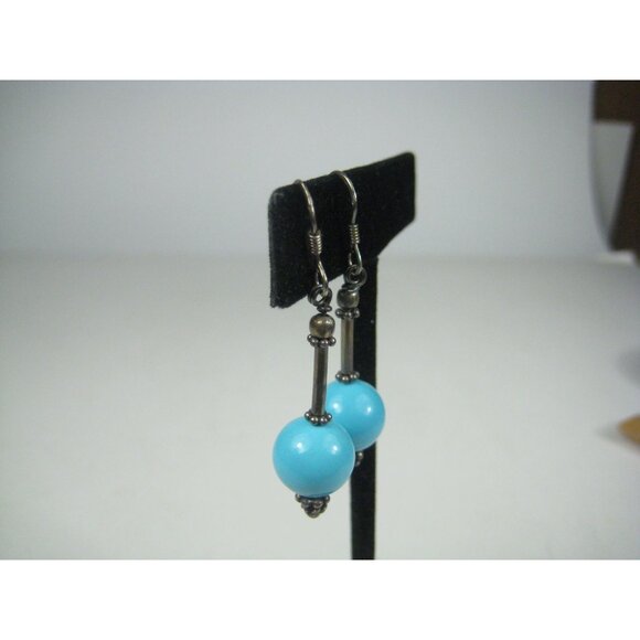 Glass Beaded Dangle Earrings Sterling Silver 925 Hooks - Picture 5 of 6